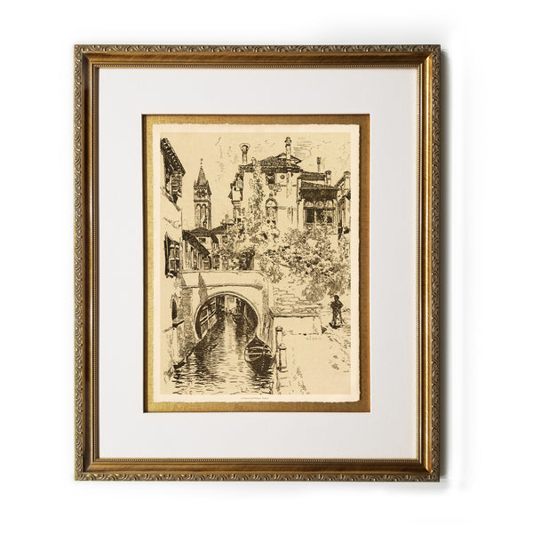A Canal and Palace, Venice Framed Prints Art Gifts Antique Europe Illustrations Vertical Wall Art Picture Frames