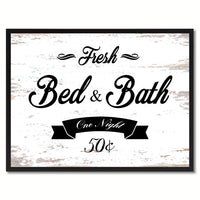 Fresh Bed & Bath Vintage Sign Canvas Print White Framed Home Decor Wall Art Gifts Picture Frames