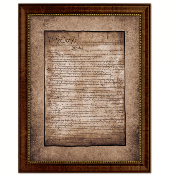Constitution We The People Canvas Print Home Decor Wall Art, Sepia, Brown Framed