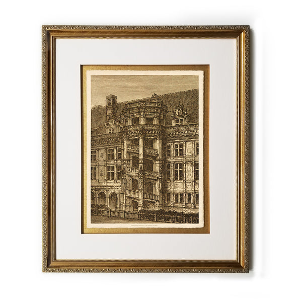 Staircase of Franceis I, The Chateau of Blois Framed Prints Art Gifts Antique Europe Illustrations Vertical Wall Art Picture Frames
