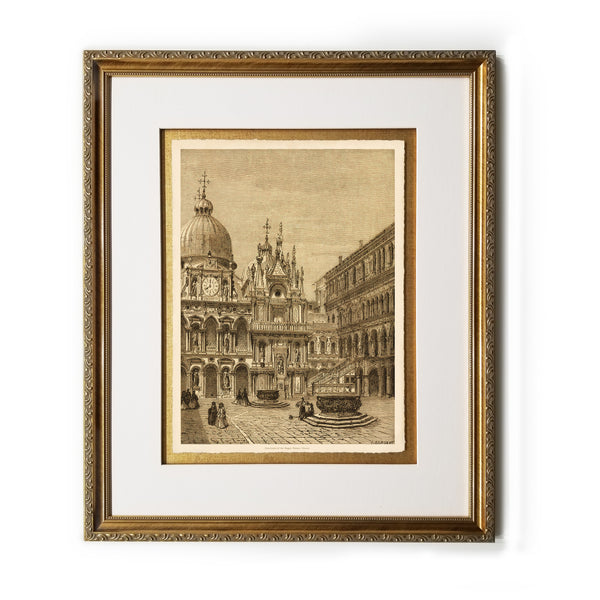 Courtvard of the Doges' Palace, Venice Framed Prints Art Gifts Antique Europe Illustrations Vertical Wall Art Picture Frames