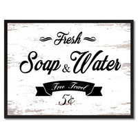 Fresh Soap & Water Vintage Sign Canvas Print White Framed Home Decor Wall Art Gifts Picture Frames